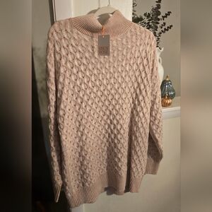 Knox Rose Blush Pink Cable Turtleneck Sweater